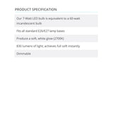 LED Bulb 7W (60W equivalent) A19/A60 Dimmable E26  - Prism One