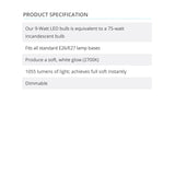 LED Bulb 9W (75W equivalent) A19/A60 Dimmable E26  - Prism One