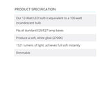 LED Bulb 12W (100W equivalent) T38 Dimmable E26  - Prism One